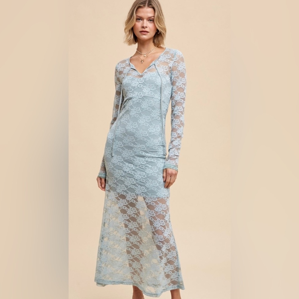 Abram Dusty Sage Allover Lace Slip Insert 2-Piece Maxi Dress